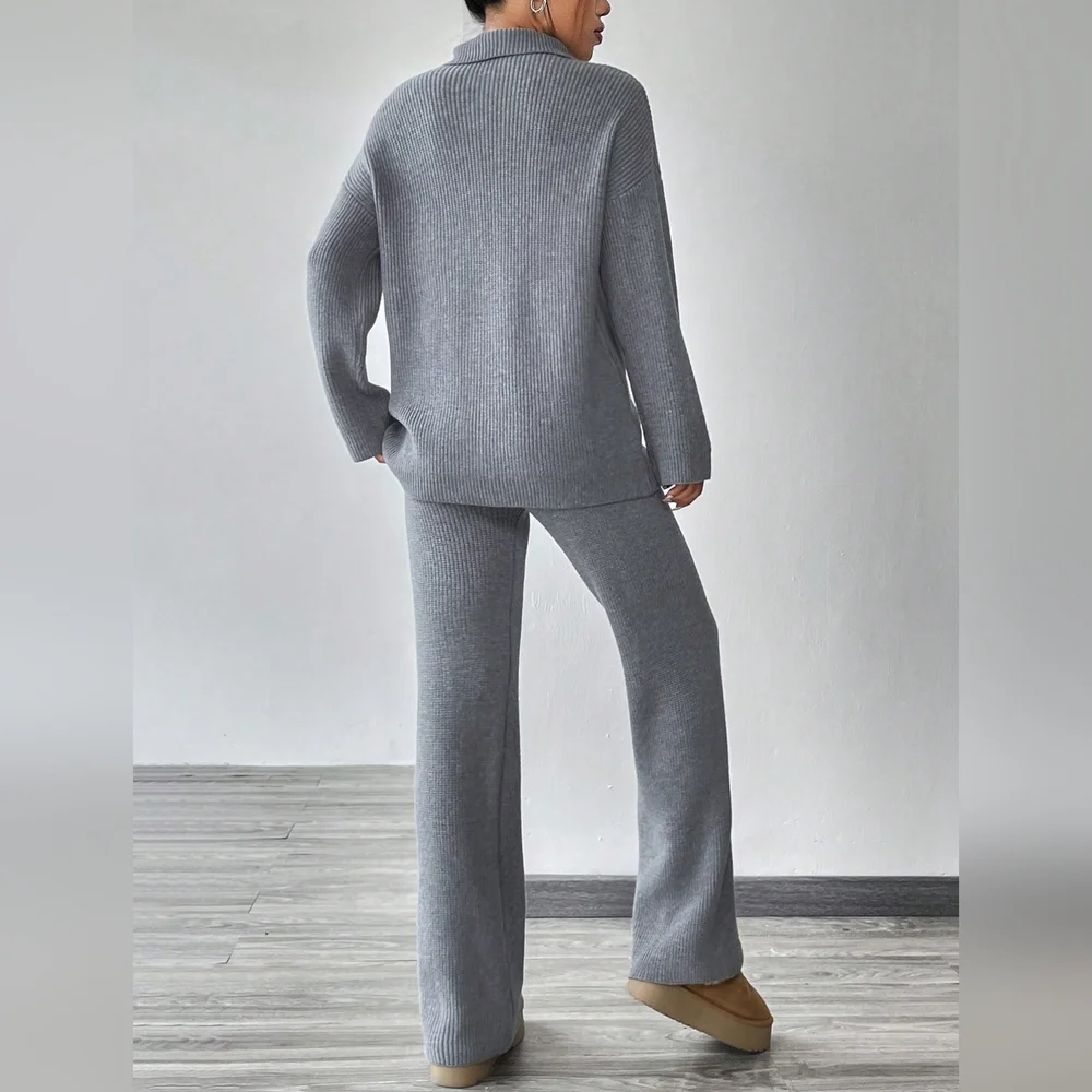 Half Zip Drop Shoulder Sweater & Knit Pants - Picture 3 of 6